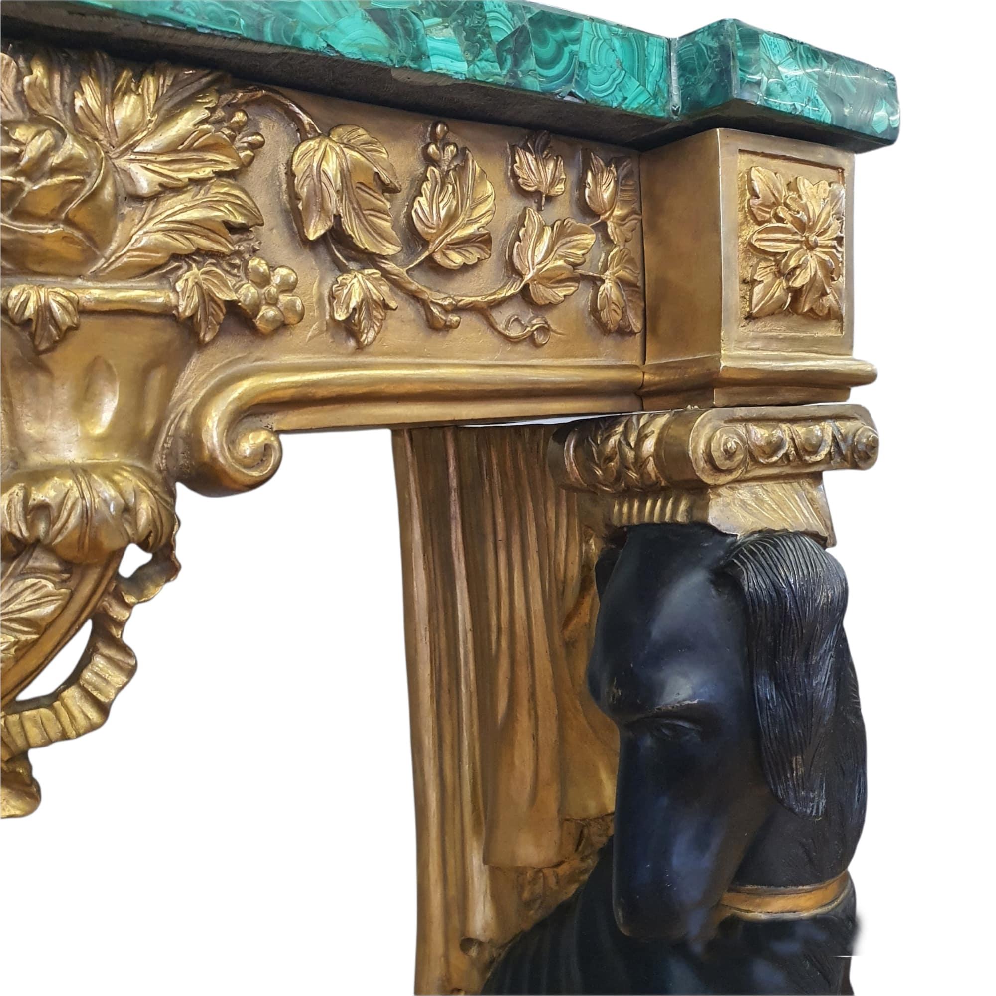 Pair of Empire Consoles, Patinated and Gilded Bronze, Flowered Malachite 8