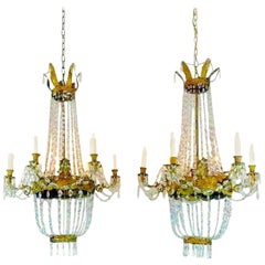 Antique Pair of Empire Crystal Chandeliers Early 19th Century Italian Genoese Pendants