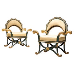 Paar Empire Fauteuils 'd'Officier' mit Löwenköpfen, Budapest, um 1805-1810