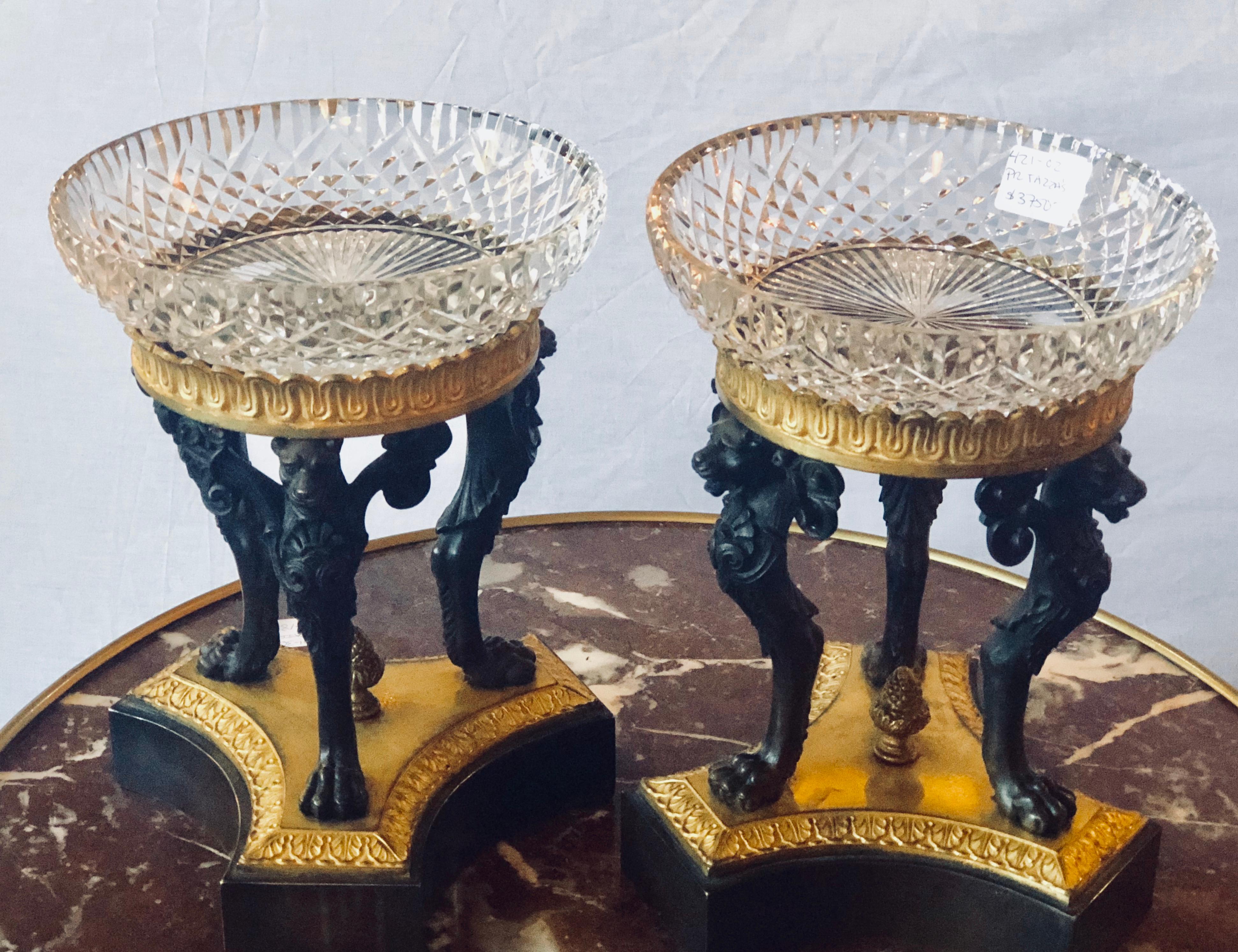 Pair of Empire Figural Tazzas / Compotes Doré and Patinated with Cavan Crystal 8