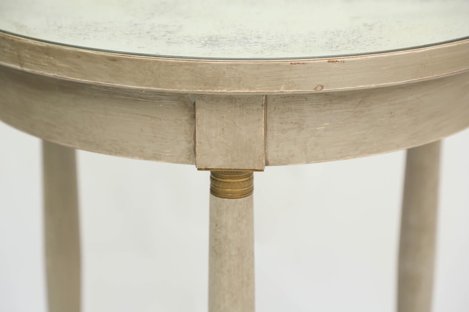 20th Century Pair of Empire Form Painted End Tables with Mirrored Tops