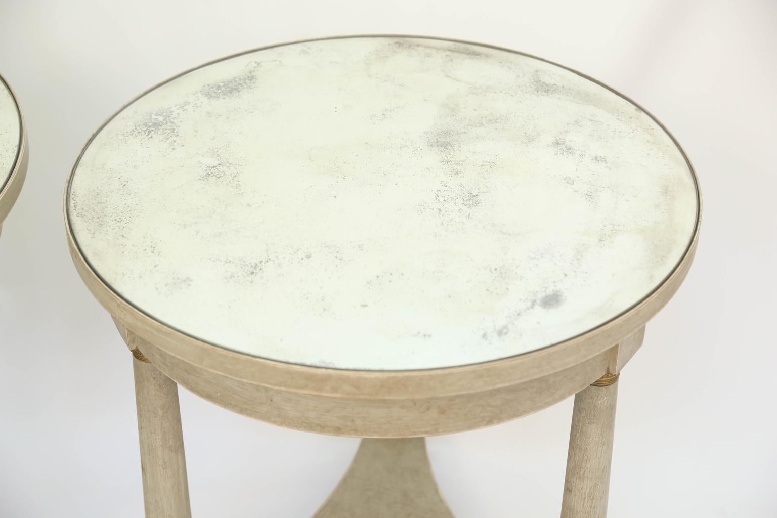 Pair of Empire Form Painted End Tables with Mirrored Tops 2