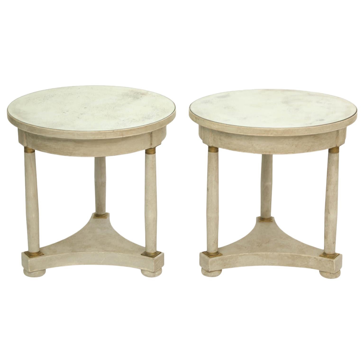 Pair of Empire Form Painted End Tables with Mirrored Tops