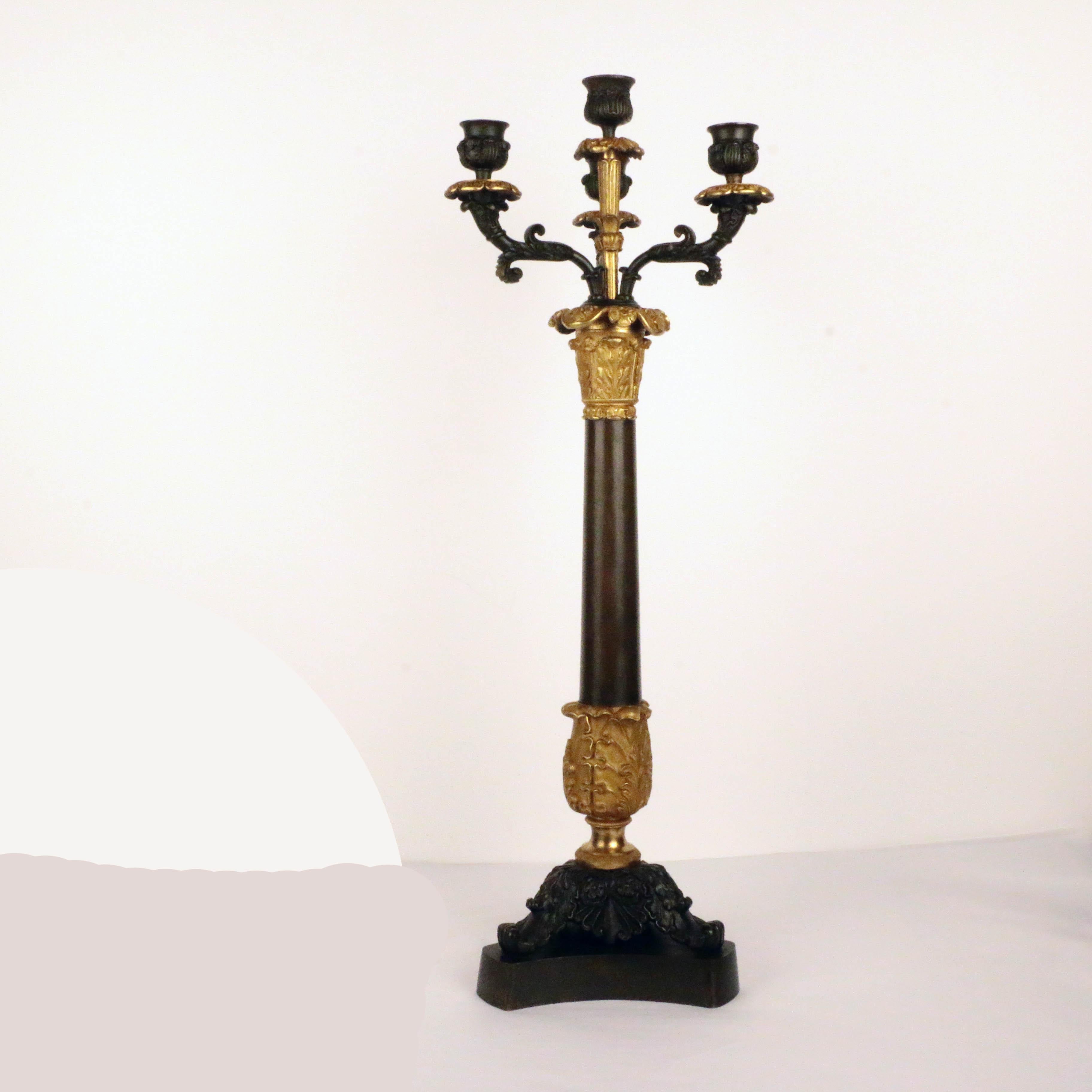 French Pair of Empire Four Light Bronze Candelabra For Sale