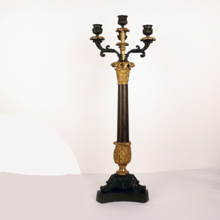 Pair of Empire Four Light Bronze Candelabra For Sale at 1stDibs