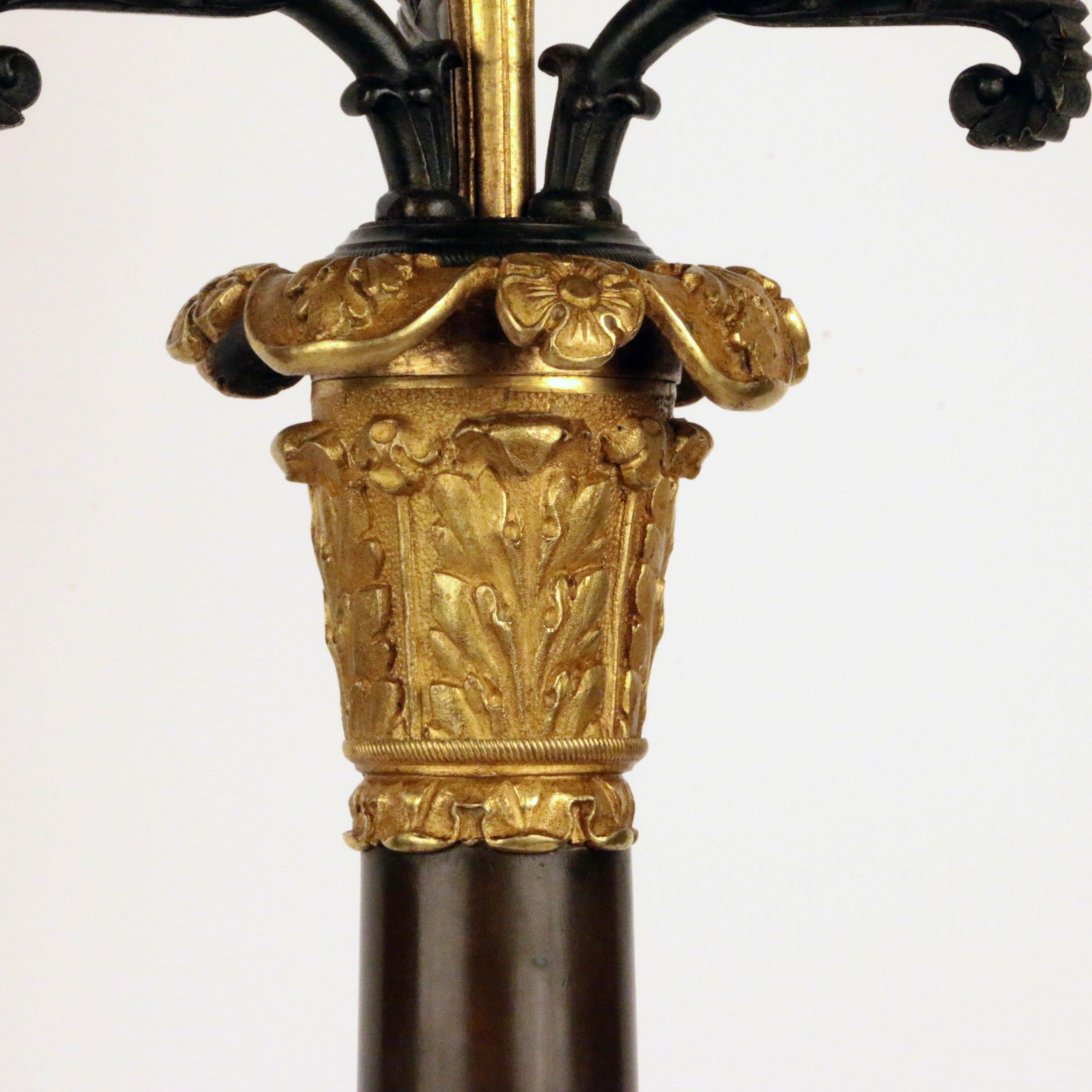 Pair of Empire Four Light Bronze Candelabra In Good Condition For Sale In Montreal, QC