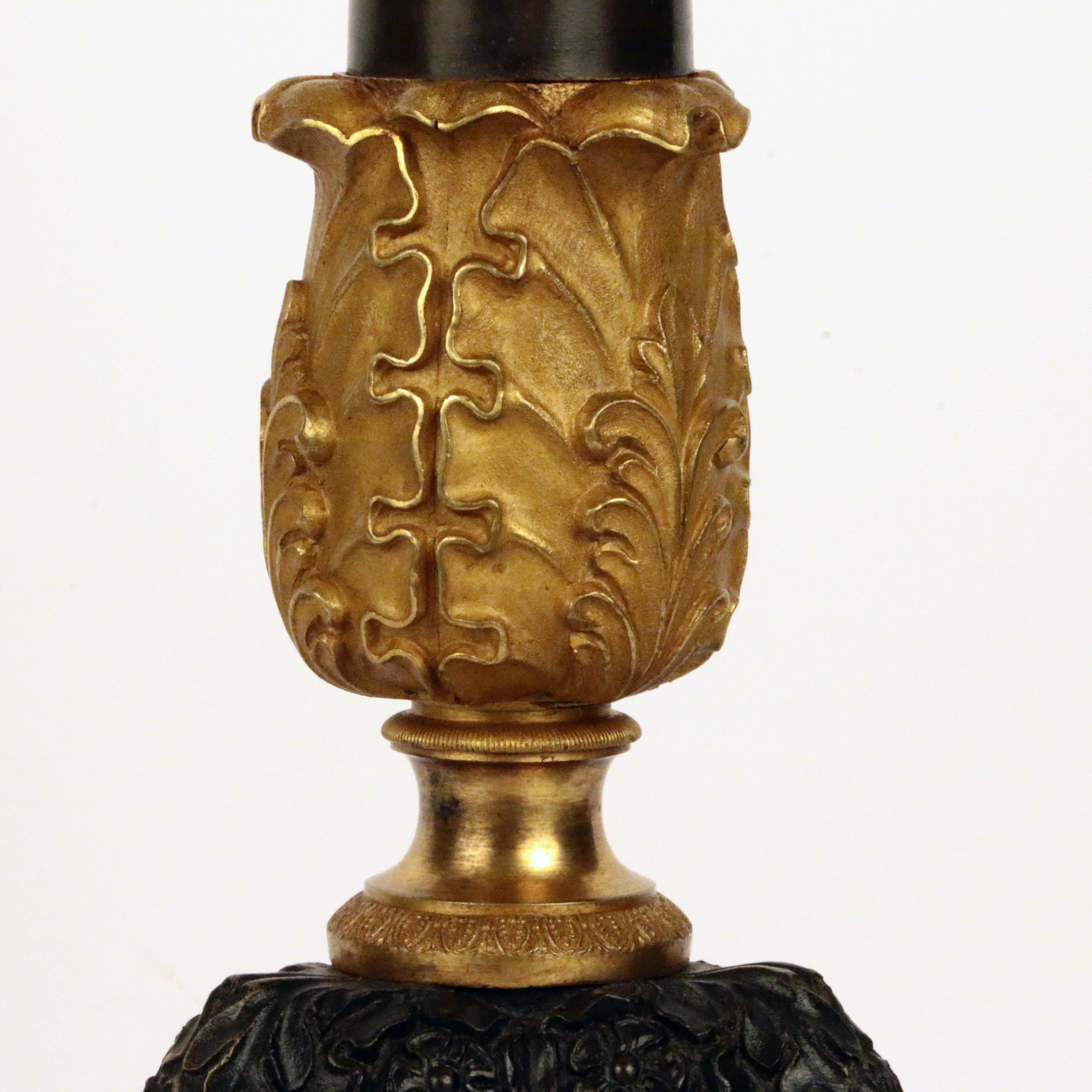 19th Century Pair of Empire Four Light Bronze Candelabra For Sale
