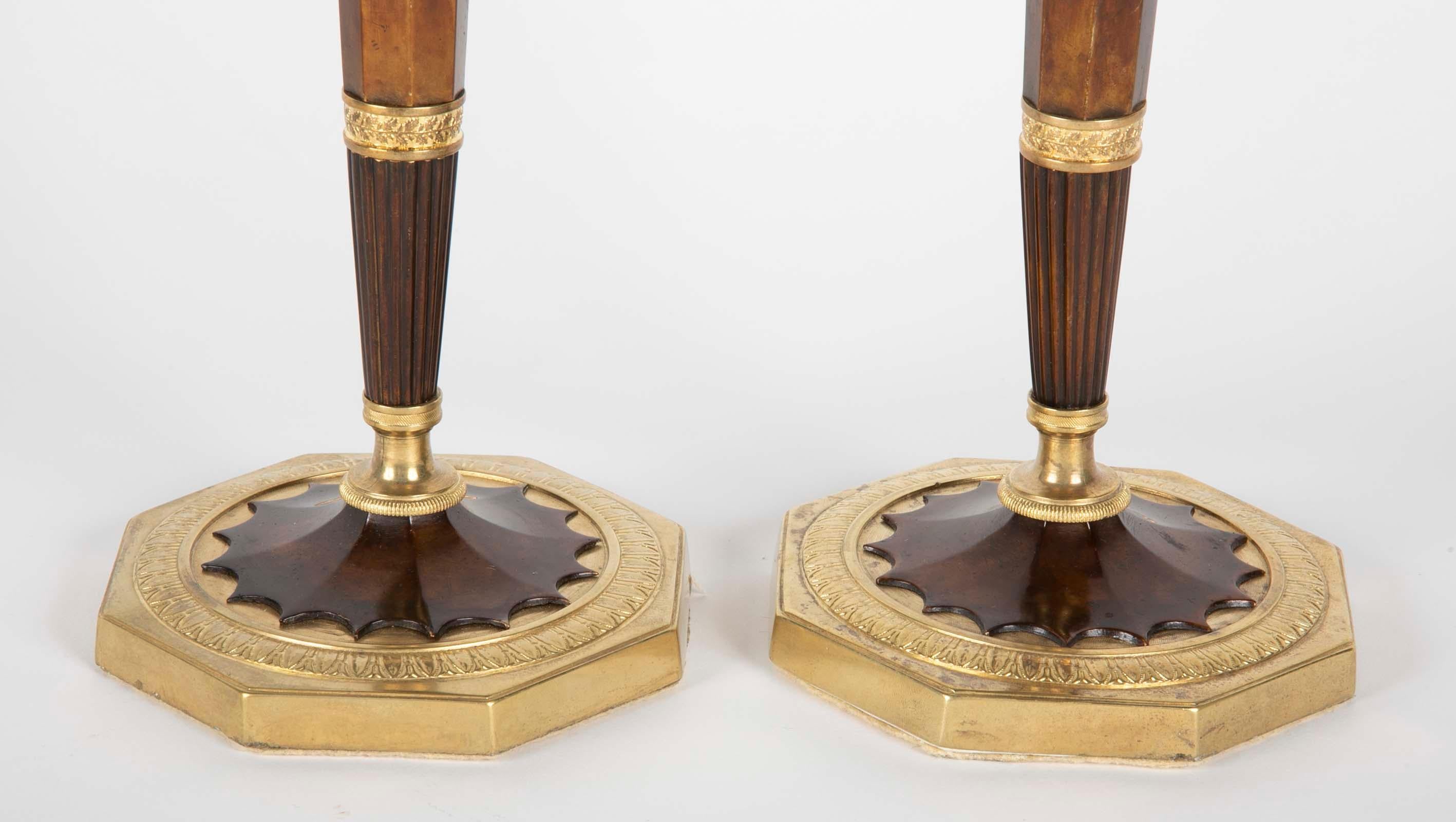 Pair of Empire French Bronze Candlesticks In Good Condition In Stamford, CT
