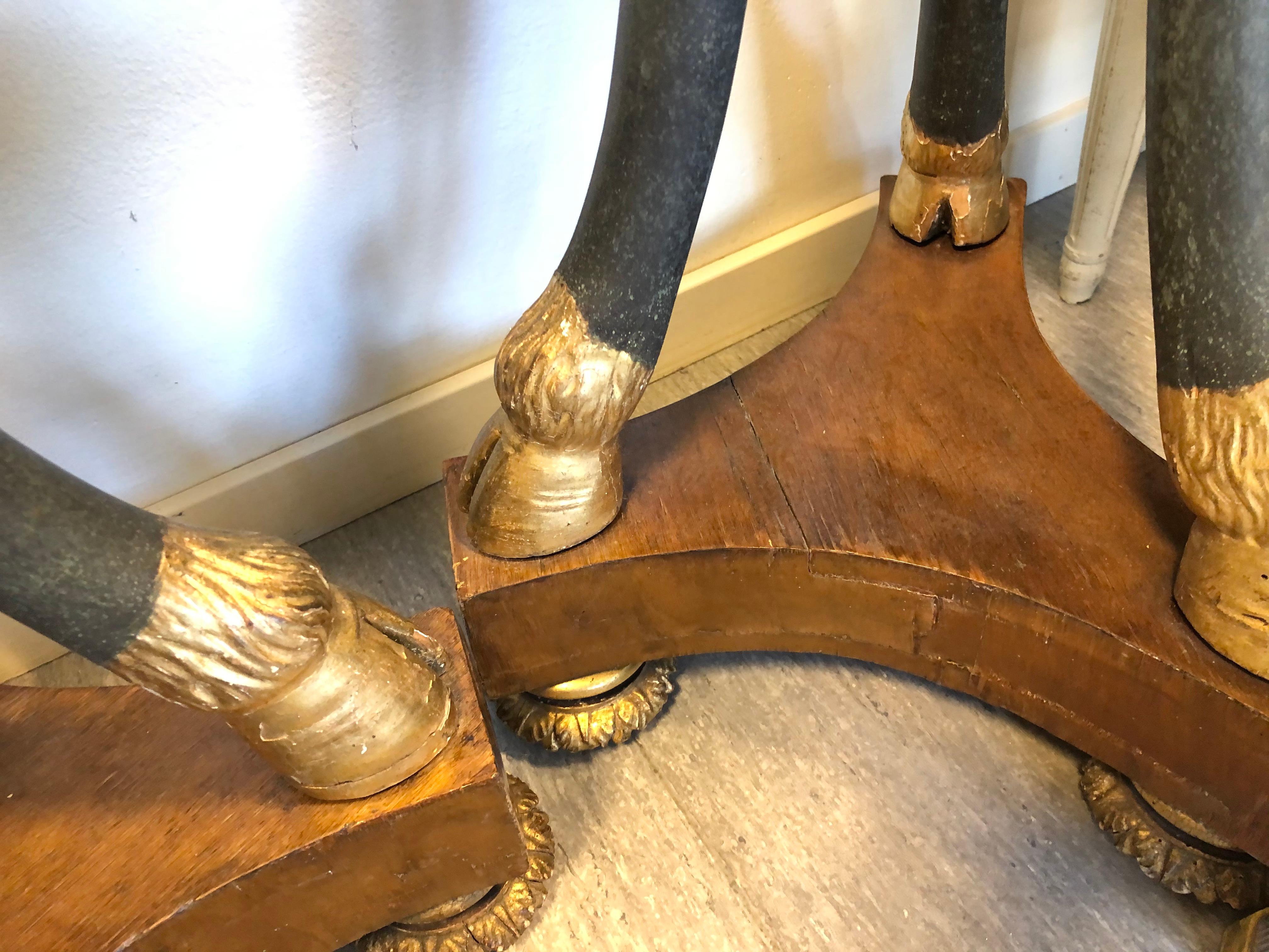 Pair of Empire Gilt and Patinated and Mahogany Veneered Wood Gueridons For Sale 6
