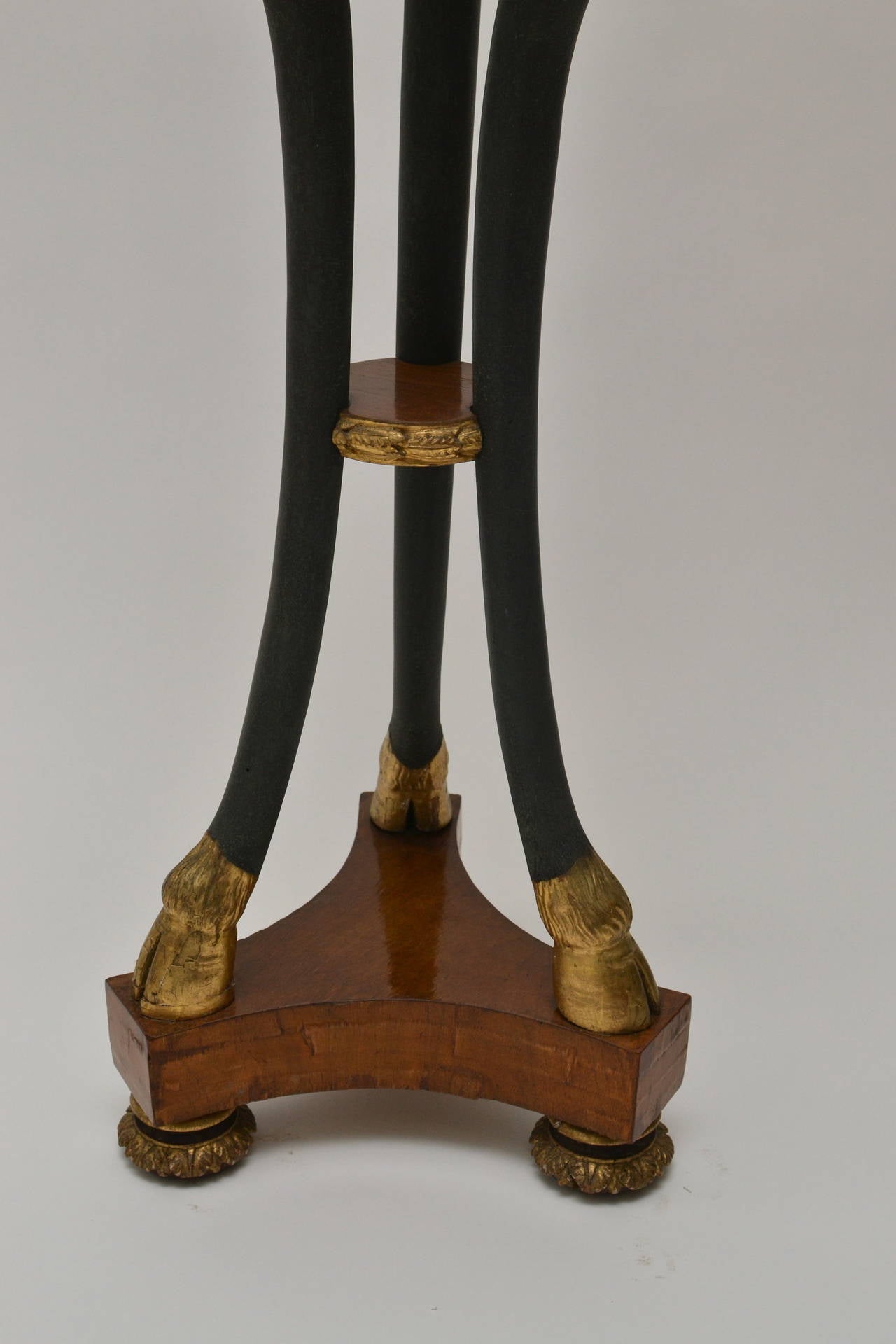 European Pair of Empire Gilt and Patinated and Mahogany Veneered Wood Gueridons For Sale