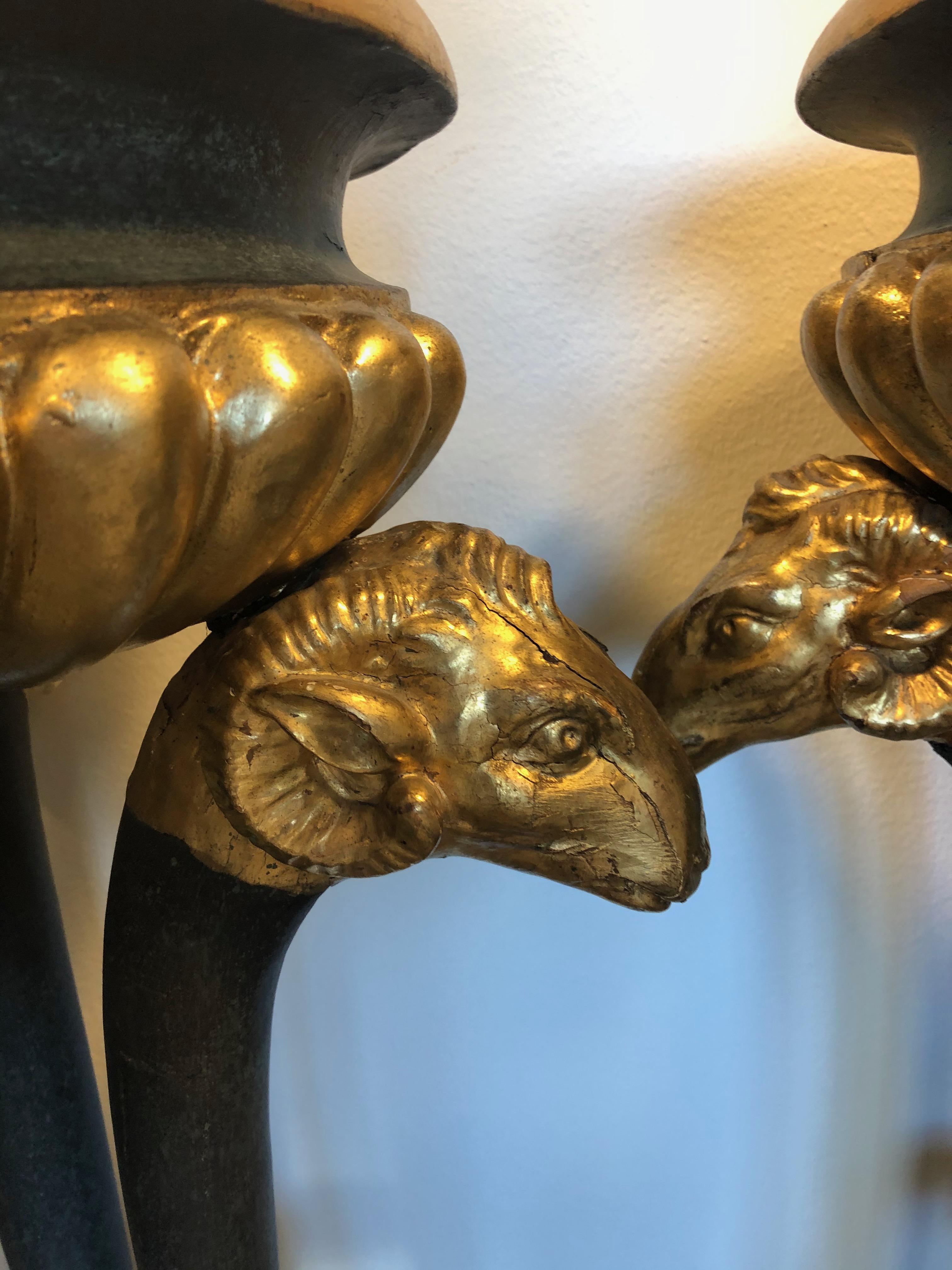 Pair of Empire Gilt and Patinated and Mahogany Veneered Wood Gueridons In Good Condition For Sale In Stockholm, SE