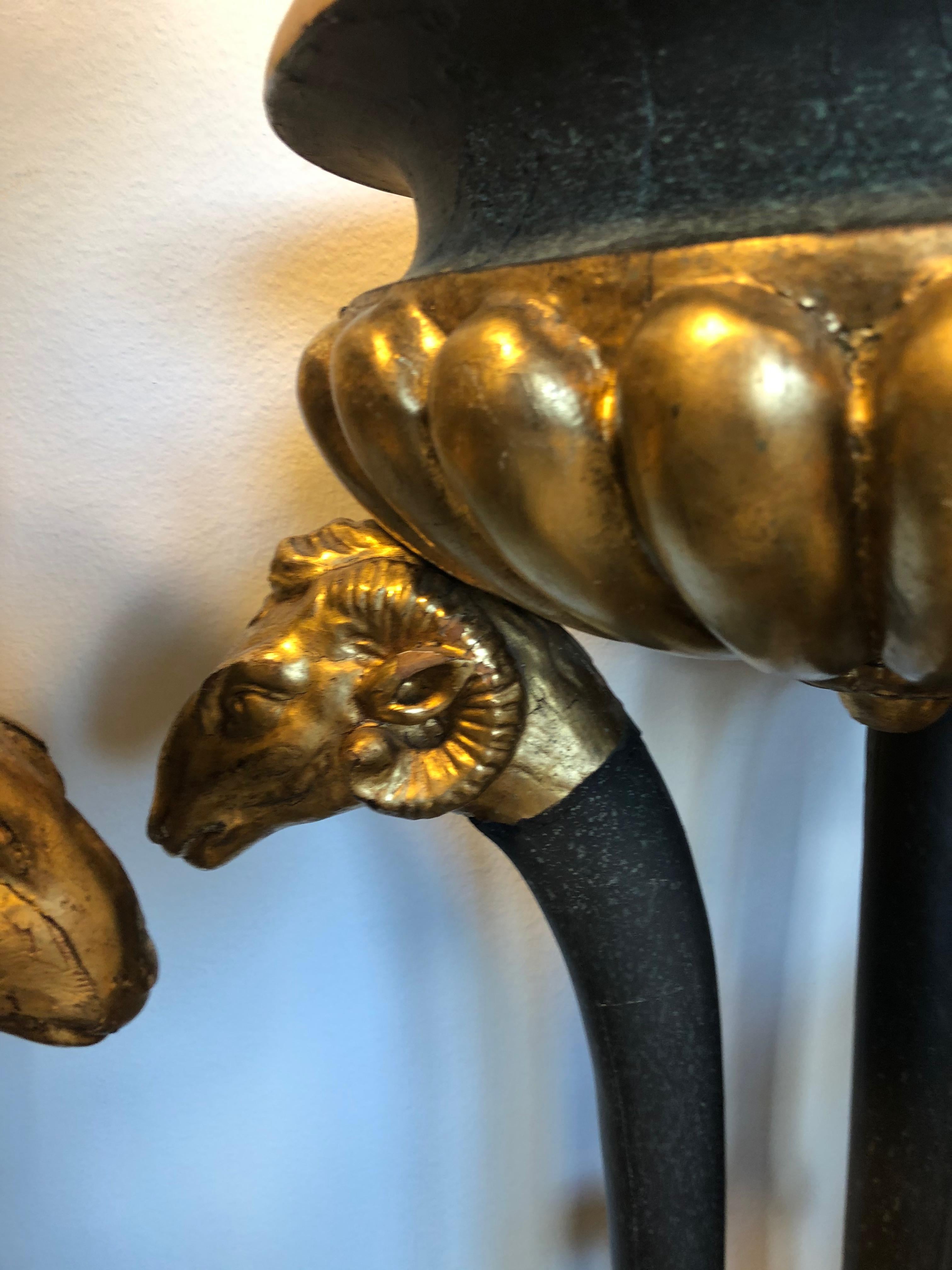 19th Century Pair of Empire Gilt and Patinated and Mahogany Veneered Wood Gueridons For Sale