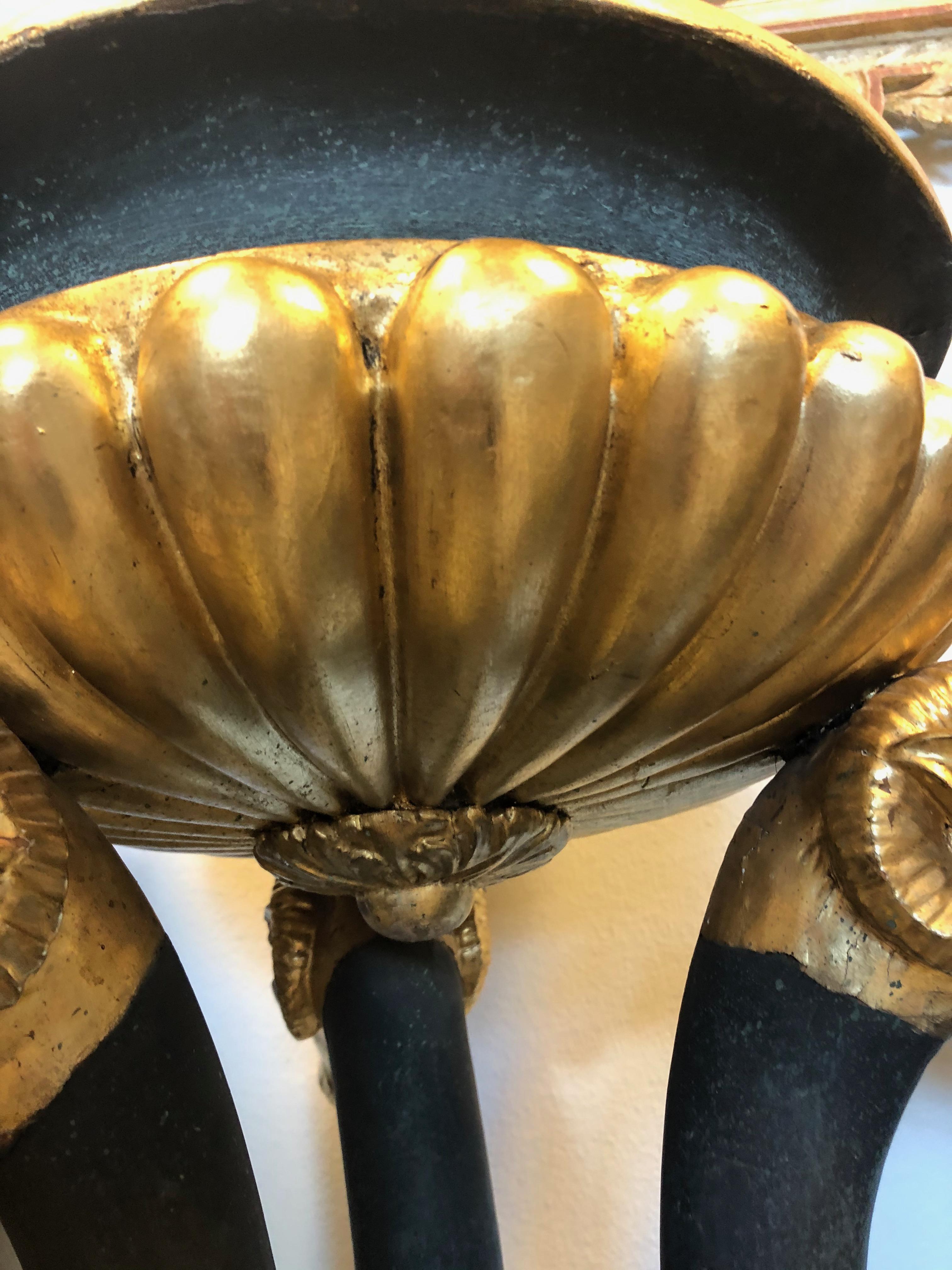 Pair of Empire Gilt and Patinated and Mahogany Veneered Wood Gueridons For Sale 1