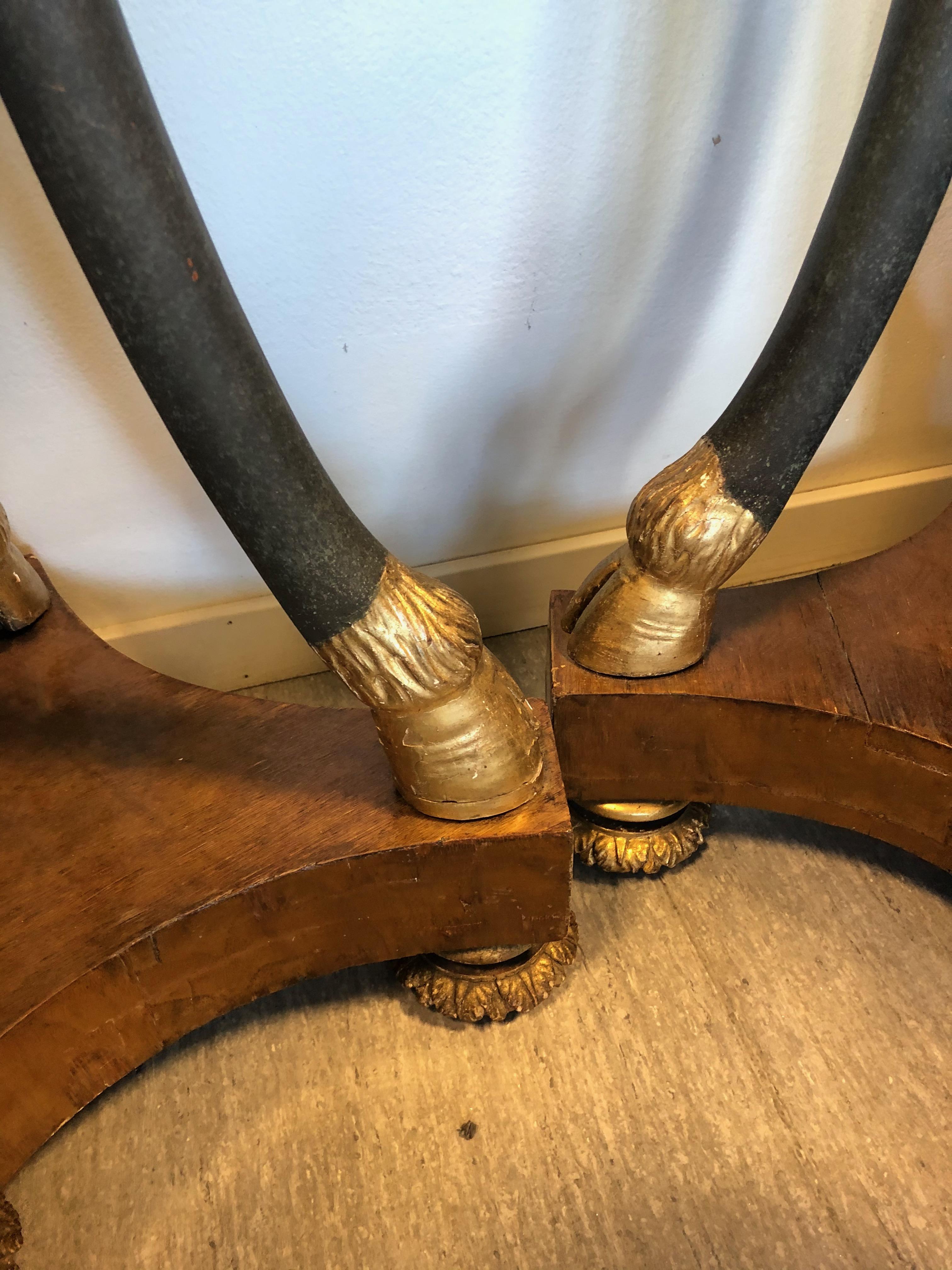Pair of Empire Gilt and Patinated and Mahogany Veneered Wood Gueridons For Sale 3