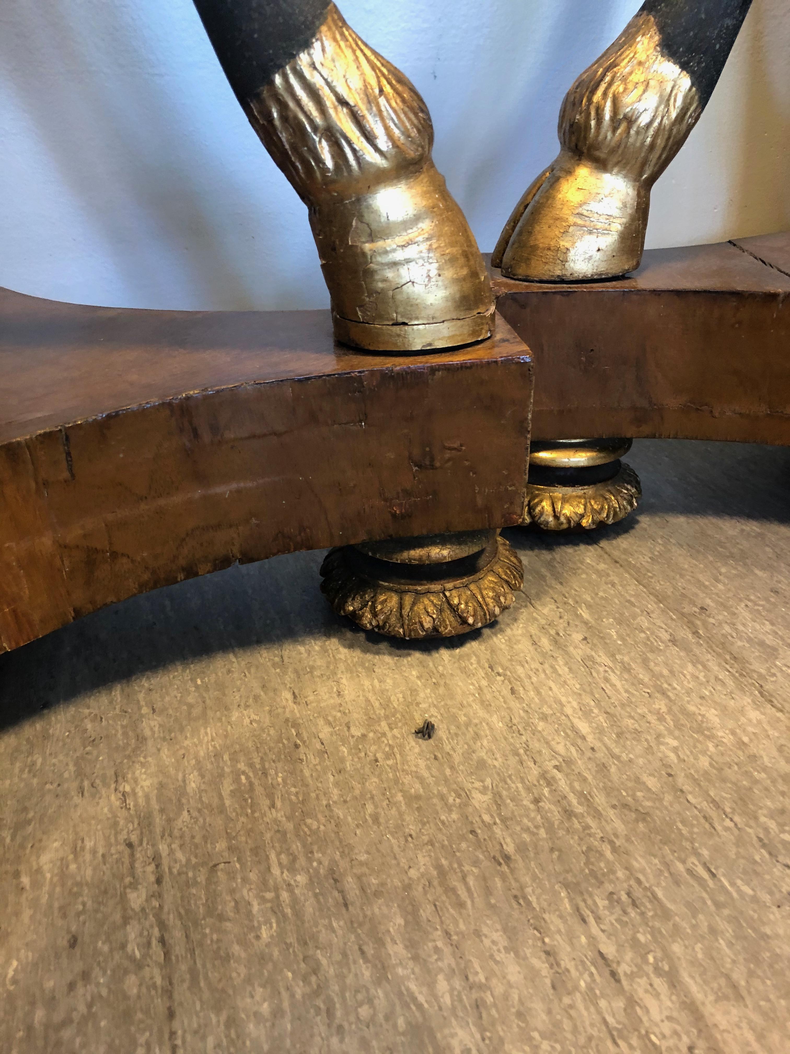 Pair of Empire Gilt and Patinated and Mahogany Veneered Wood Gueridons For Sale 4