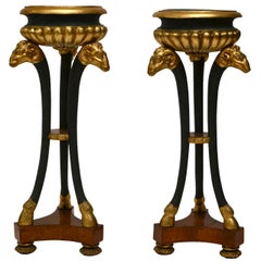 Pair of Empire Gilt and Patinated and Mahogany Veneered Wood Gueridons