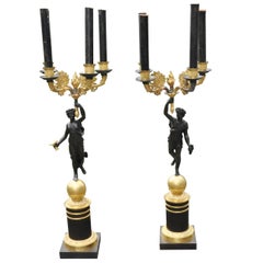 Pair of Empire Gilt and Patinated Bronze Candelabra