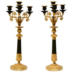 Pair of Empire Gilt Bronze Candelabra