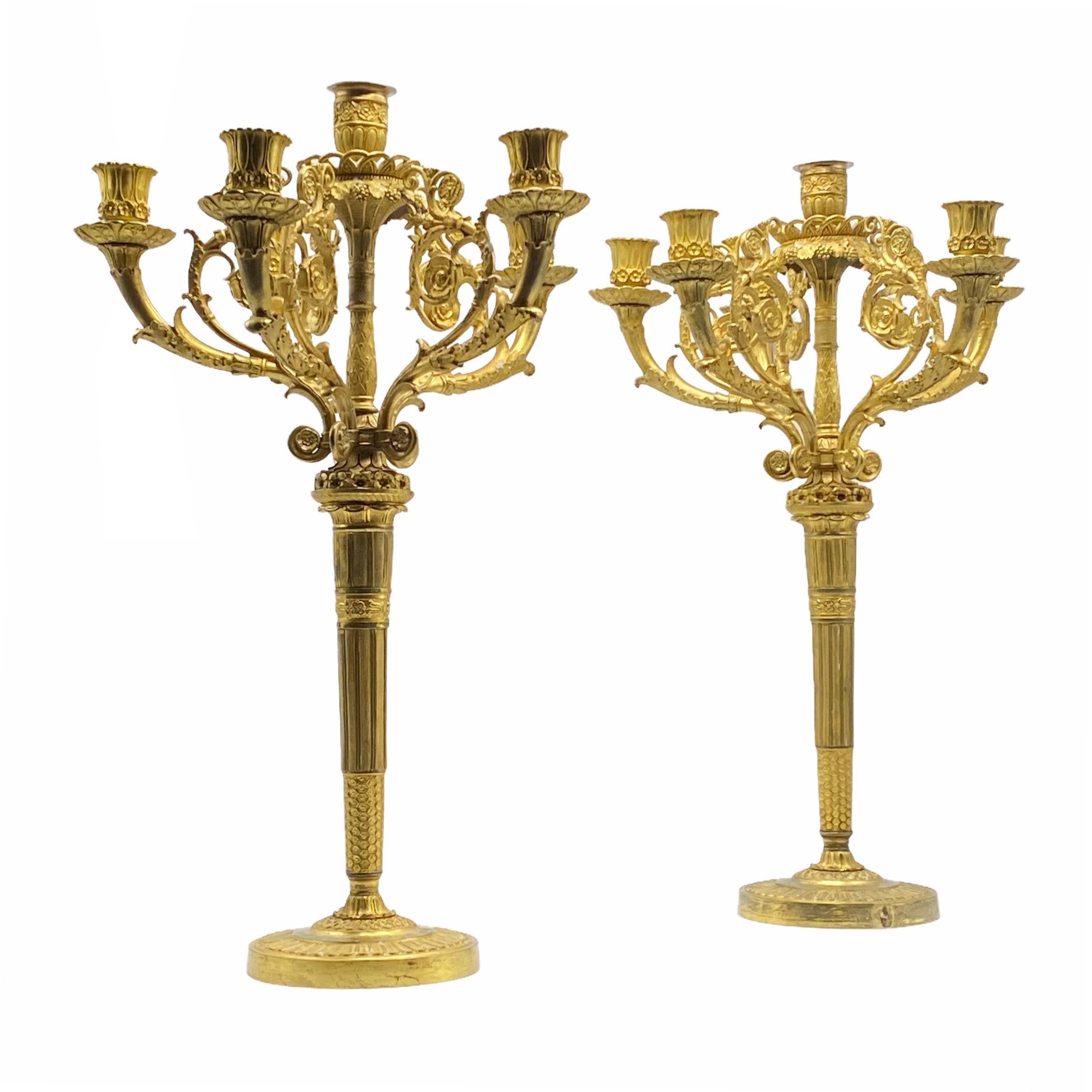 French Pair of Empire Gilt Bronze Candelabras For Sale