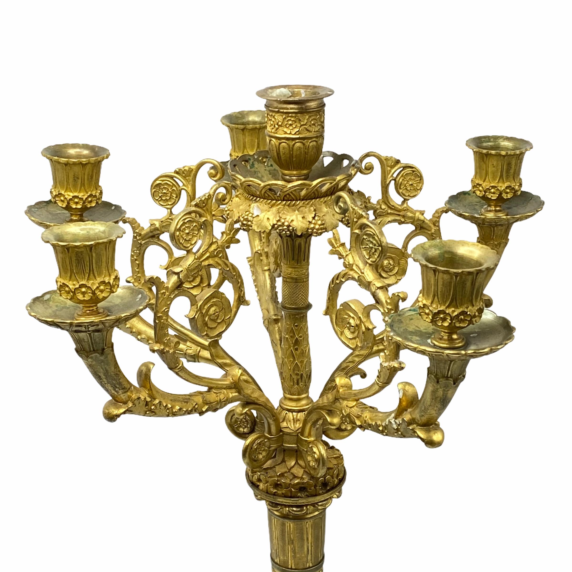Pair of Empire Gilt Bronze Candelabras In Good Condition For Sale In New York, NY