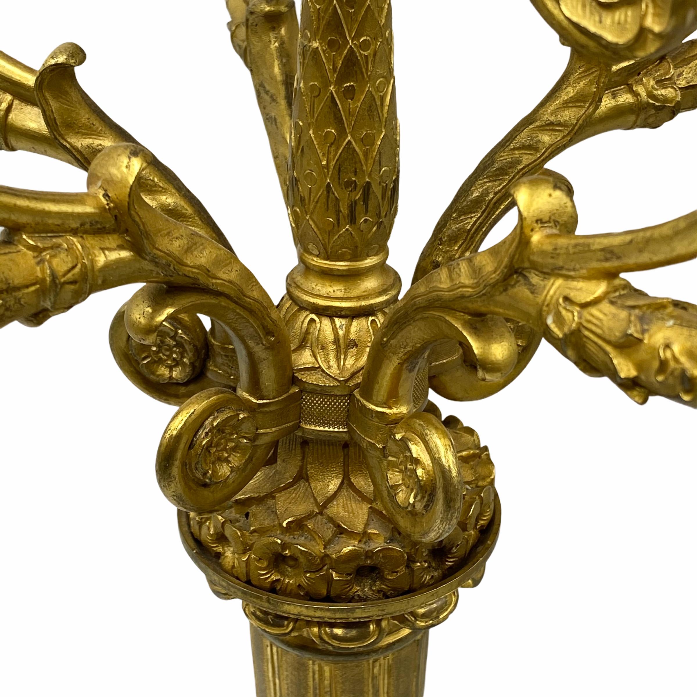19th Century Pair of Empire Gilt Bronze Candelabras For Sale