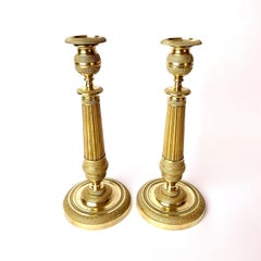 Pair of Empire Gilt Bronze Candle Sticks, French, Early 19th Century