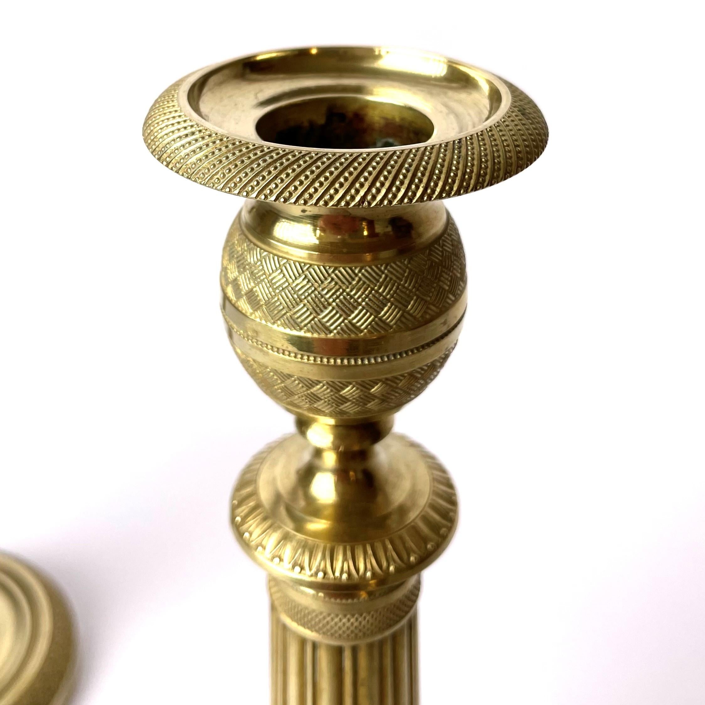 Pair of Empire Gilt Bronze Candle Sticks, French, Early 19th Century 1