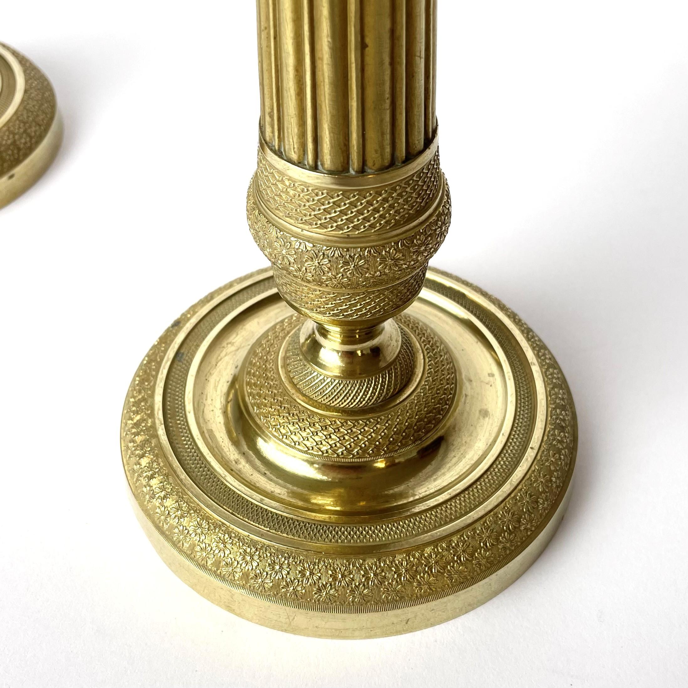 Pair of Empire Gilt Bronze Candle Sticks, French, Early 19th Century 2
