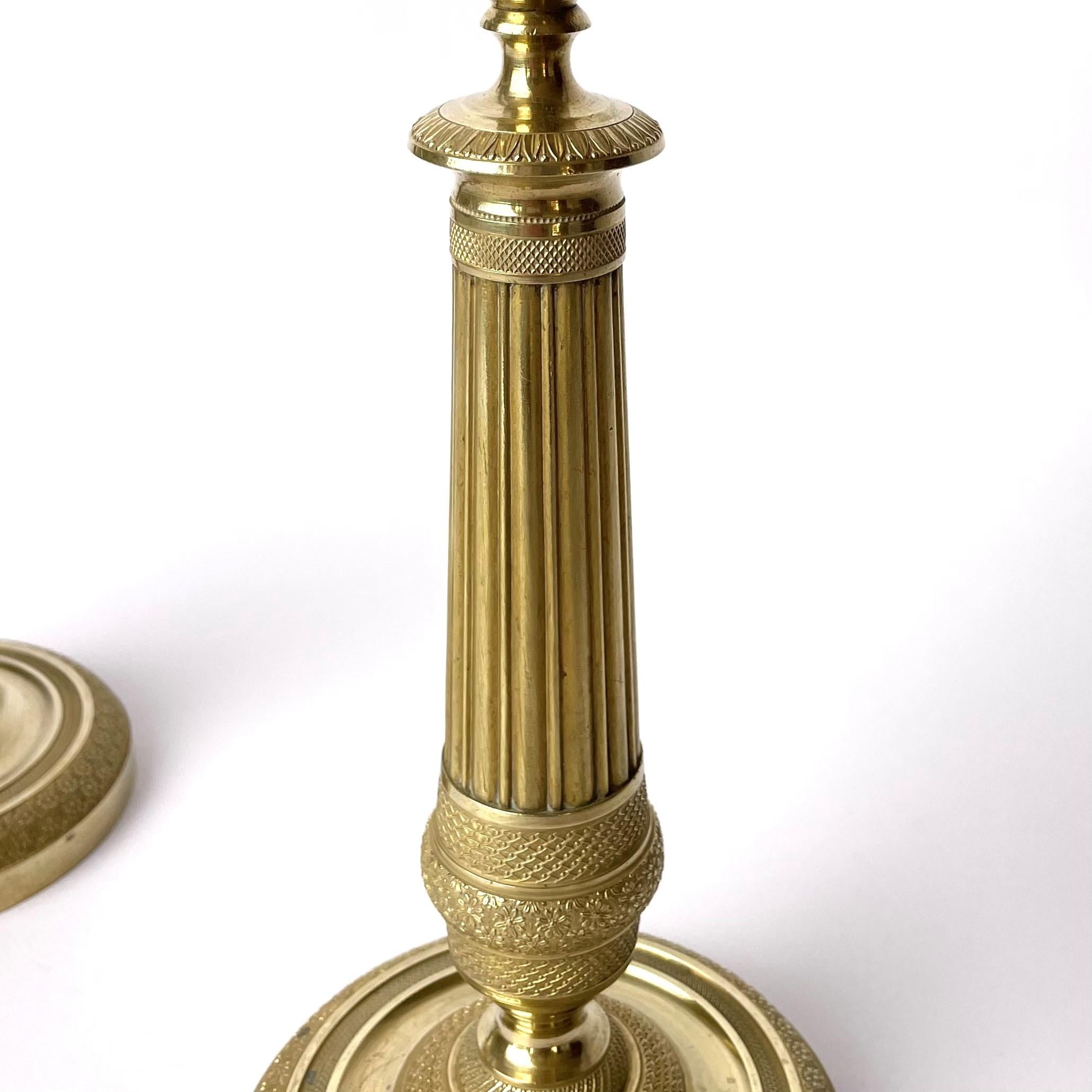Pair of Empire Gilt Bronze Candle Sticks, French, Early 19th Century 3