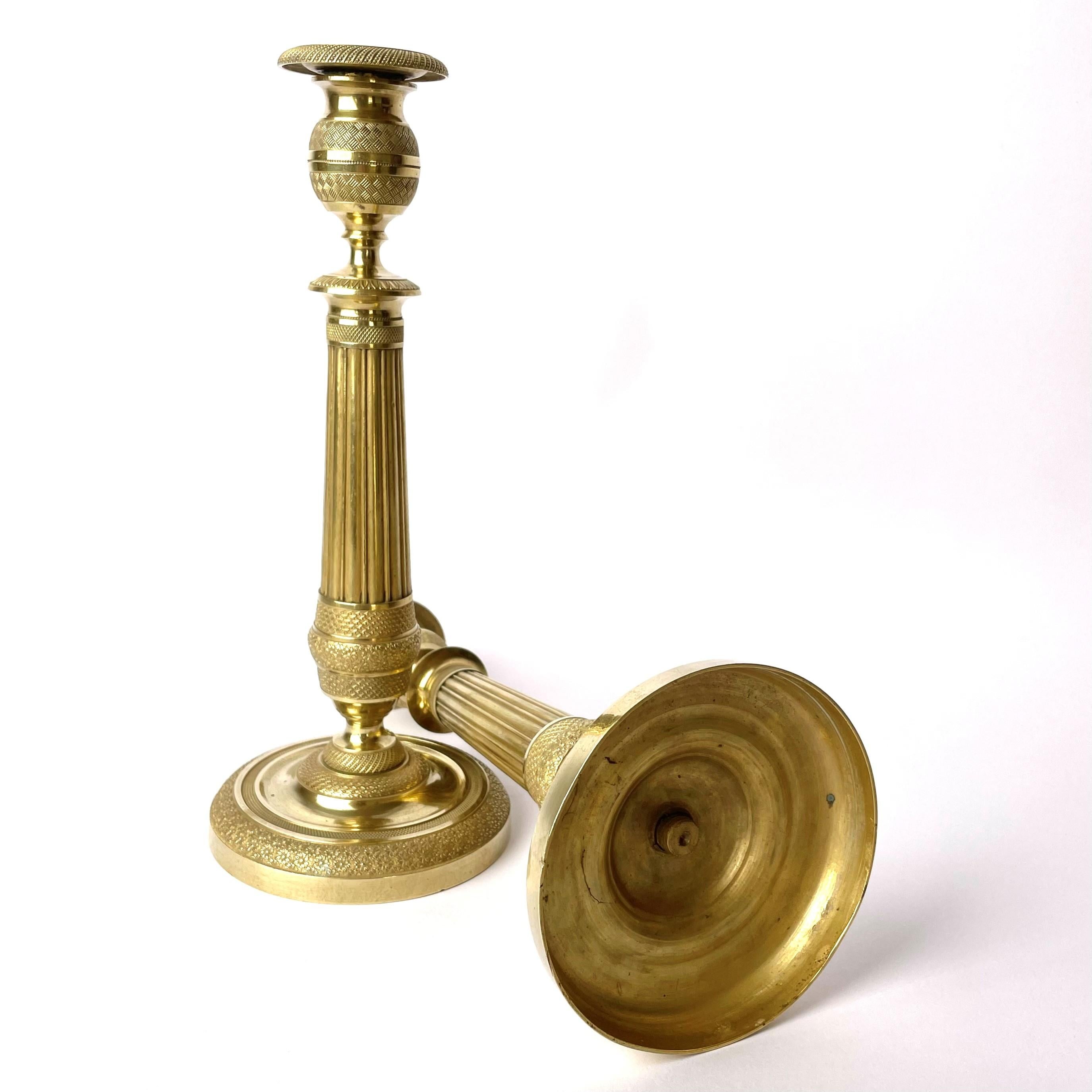 Pair of Empire Gilt Bronze Candle Sticks, French, Early 19th Century 4