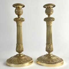 Coppia di candelabri in bronzo dorato Impero firmati Gérard-Jean Galle, Parigi, anni '10 del XIX secolo