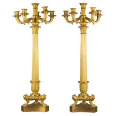 Pair of Empire Gilt Bronze Six-Light Candelabras, Ca. 1810