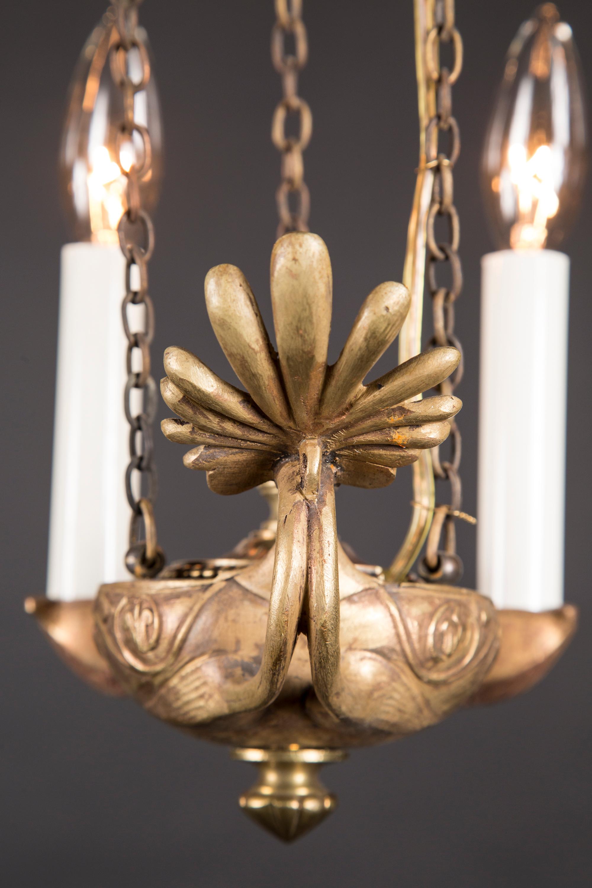 Bronze Pair of Empire Hanging Lamps, French 19th Century For Sale