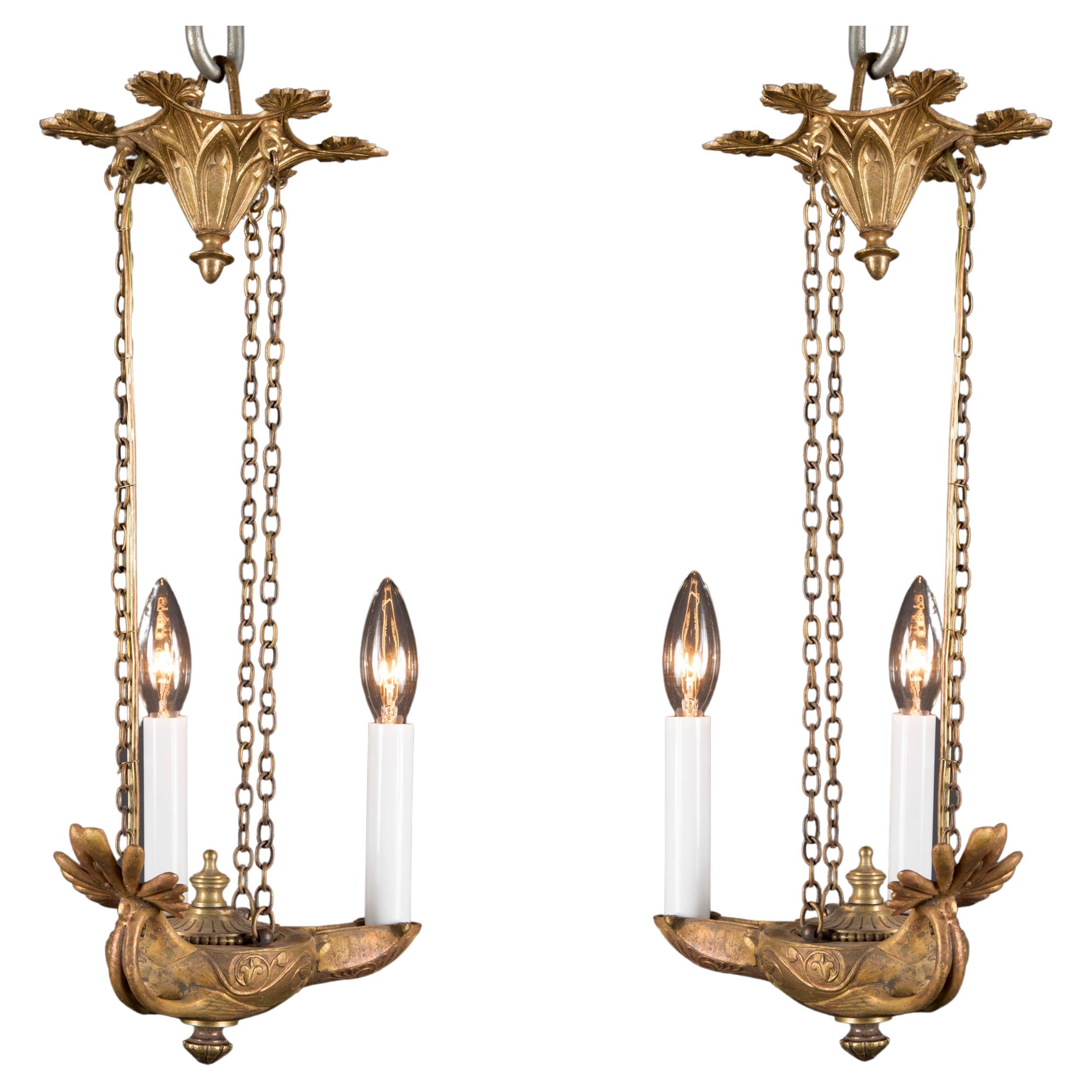 Pair of Empire Hanging Lamps, French 19th Century For Sale