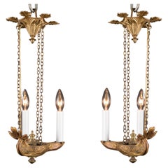 Antique Pair of Empire Hanging Lamps, French 19th Century