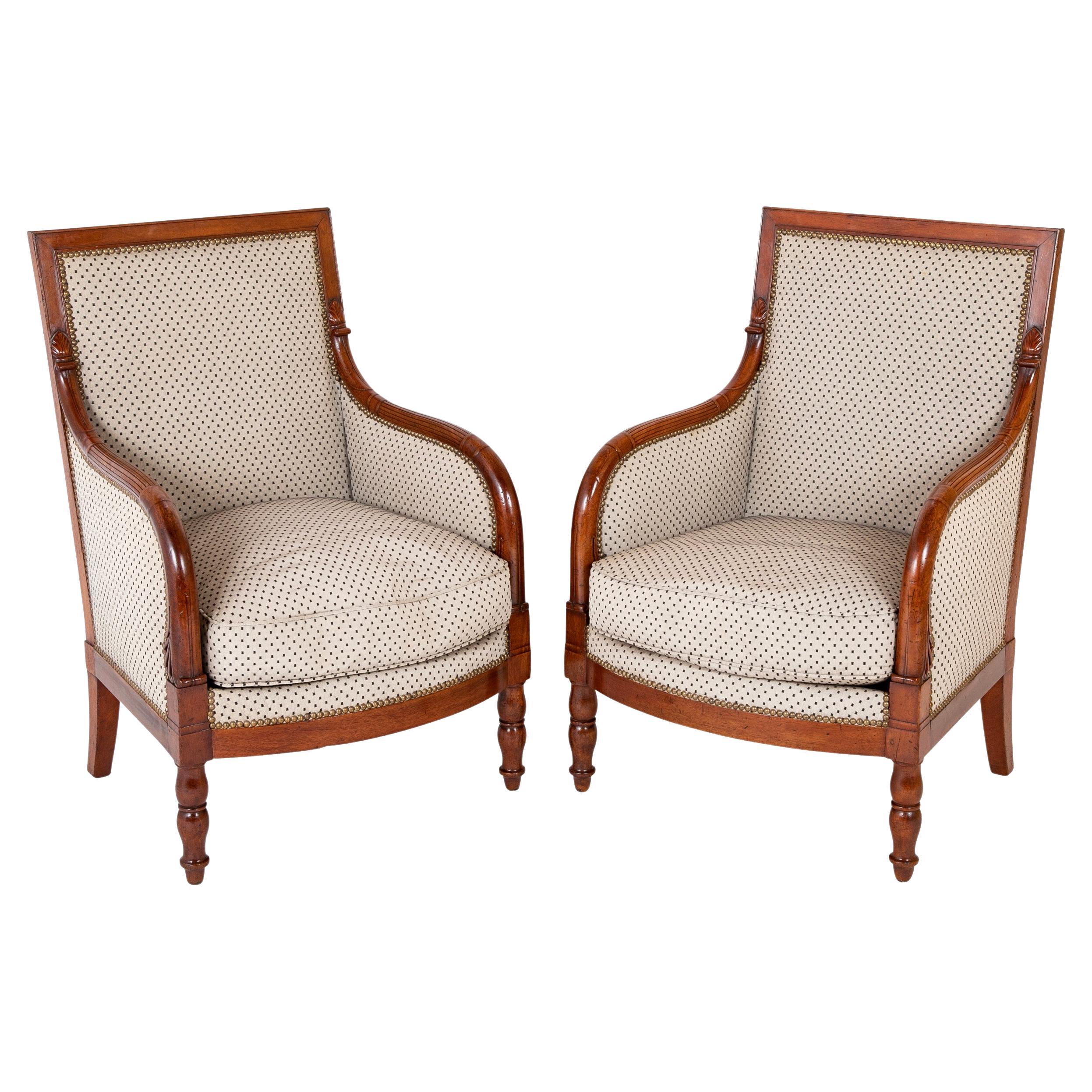 Pair of Empire Mahogany Armchairs Stamped "Jacob D R Medee"