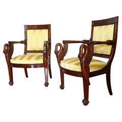 Paire de fauteuils Empire en acajou - accoudoir en forme de Swan - attribuée à Bellanger