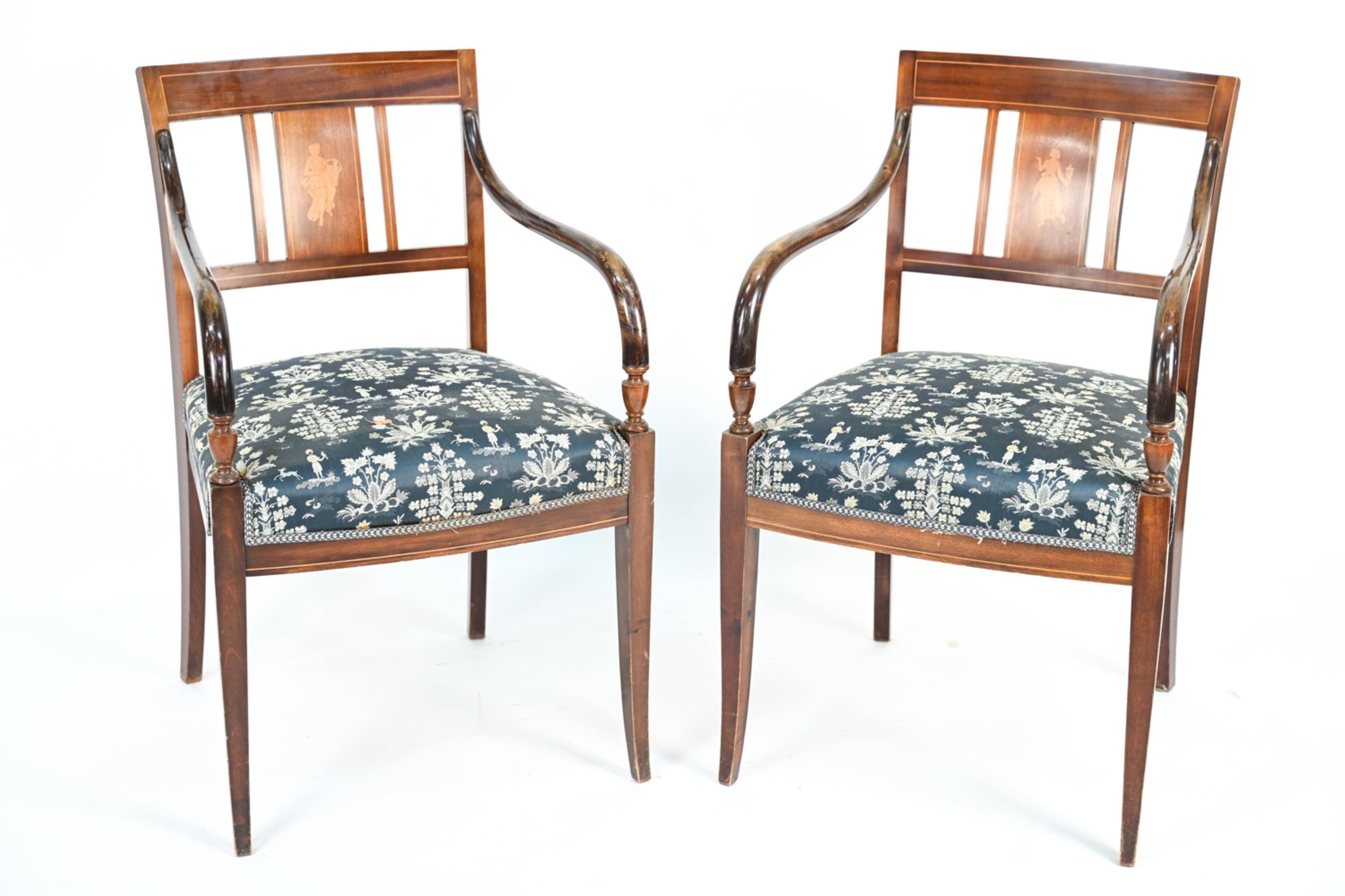 Pair of Empire Mahogany Inlaid Armchairs In Good Condition In Norwalk, CT