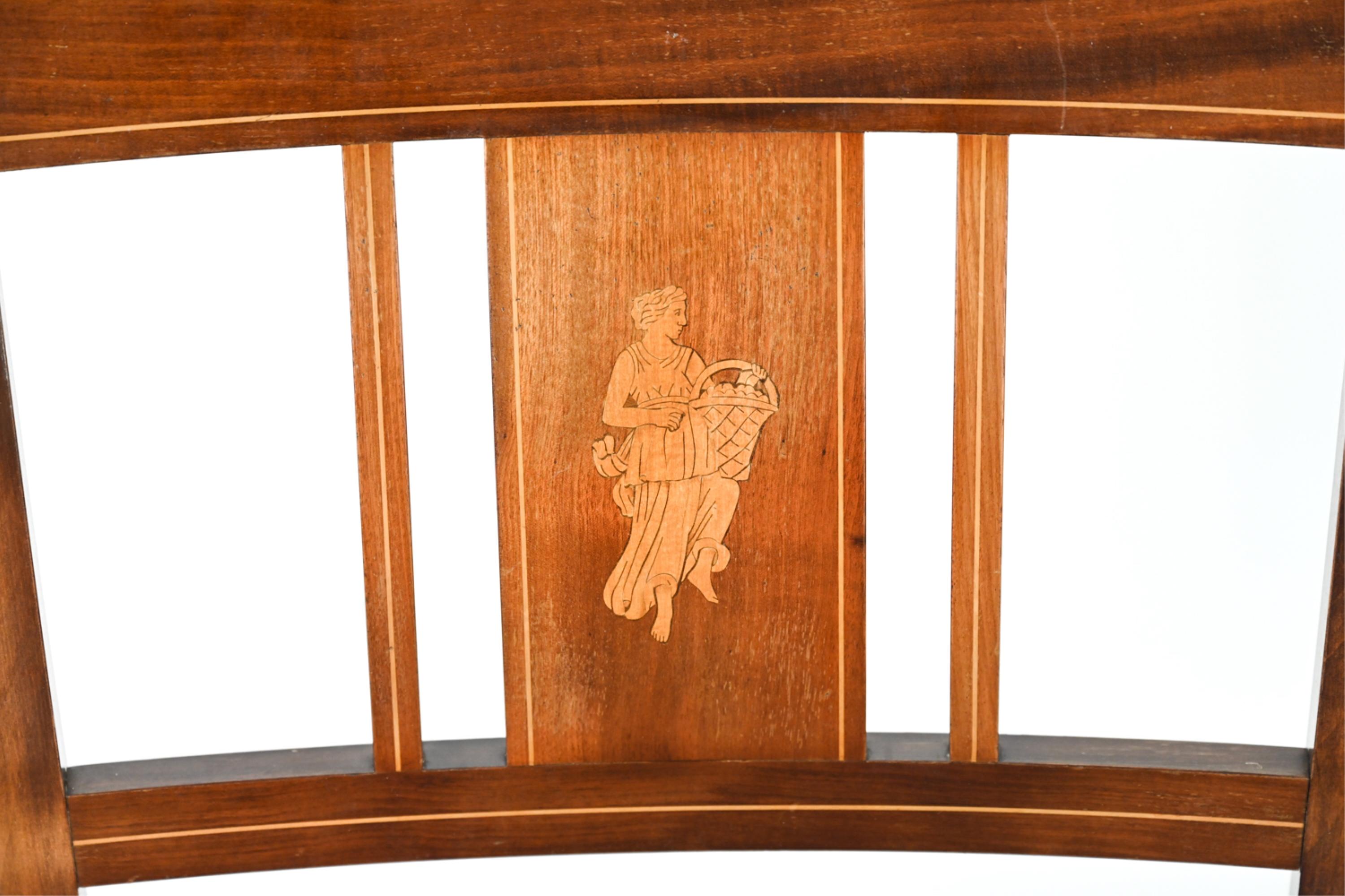 Wood Pair of Empire Mahogany Inlaid Armchairs