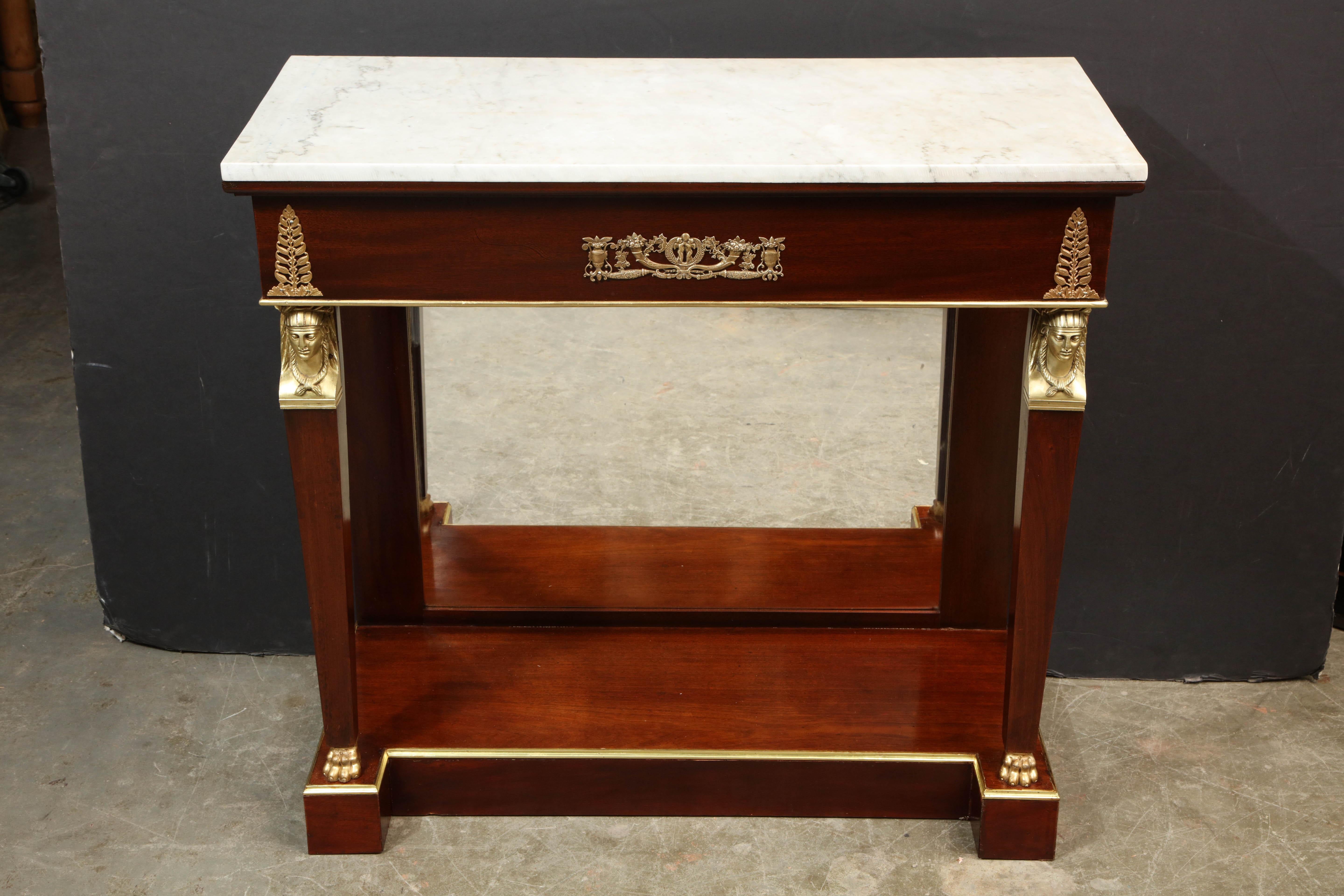 French Pair of Empire Marble-Top Consoles For Sale