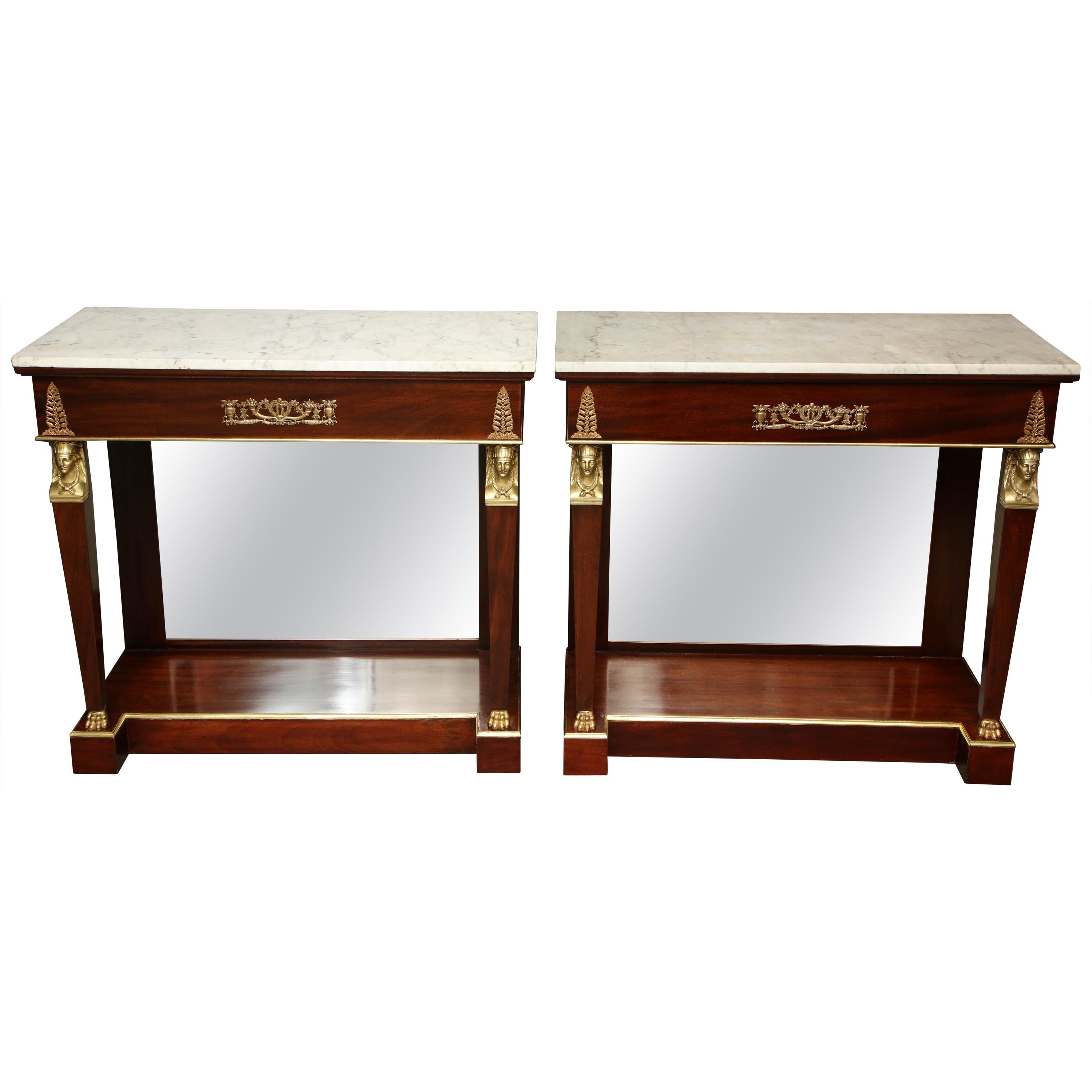 Pair of Empire Marble-Top Consoles For Sale
