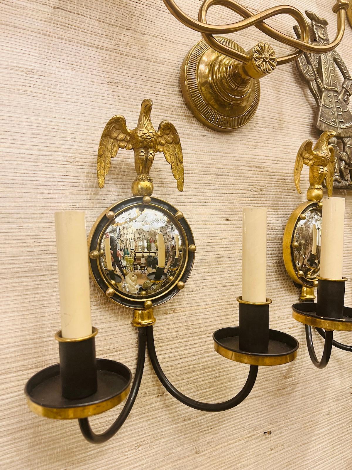 Painted Pair of Empire Mirrored Sconces