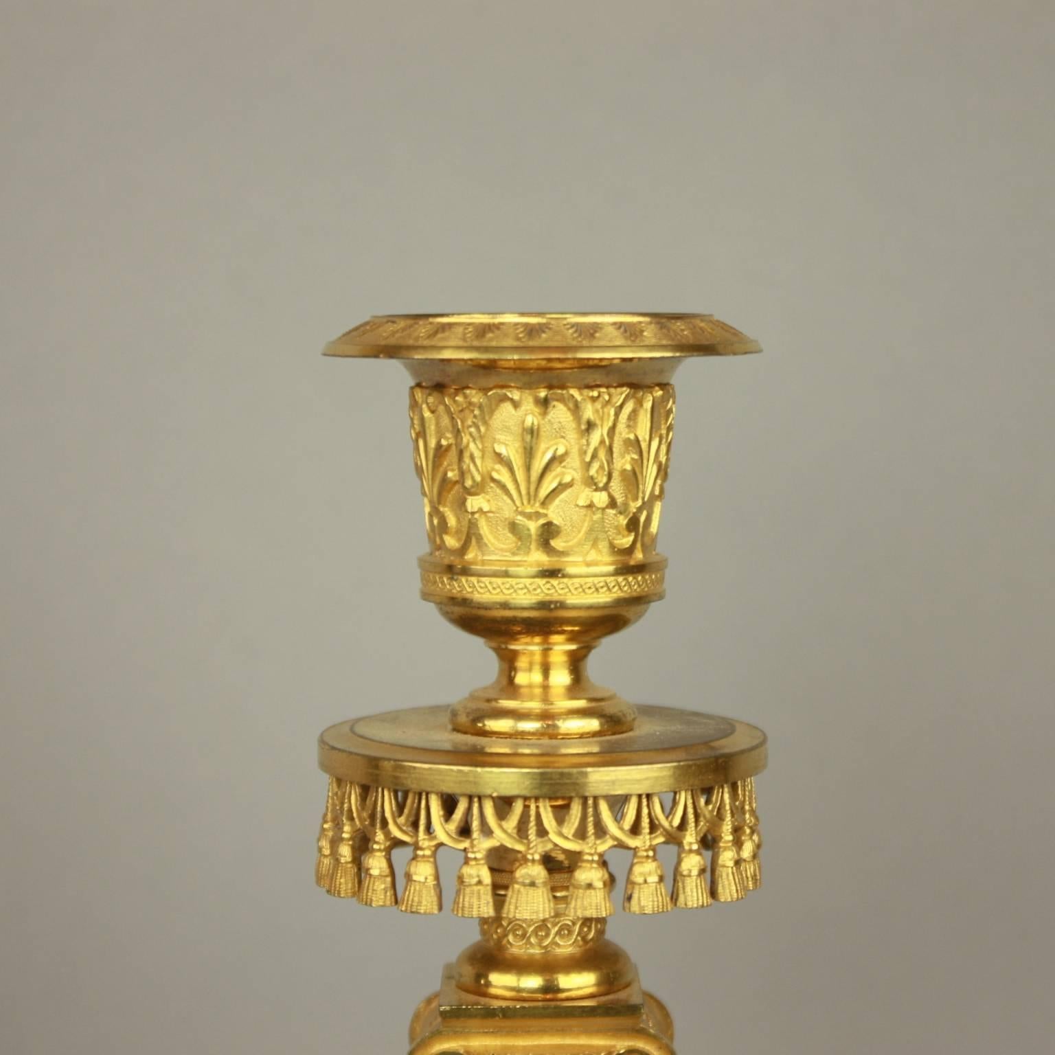 Pair of Empire Ormolu and Patinated Bronze Candlestick in the Manner of C.Galle 3