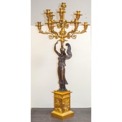 Pair of Empire Ormolu and Patinated Bronze Figural Ten-Light Candelabra