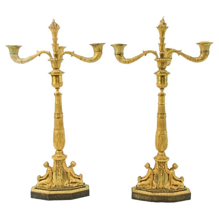Pair of Empire Ormolu Bronze Candelabras For Sale at 1stDibs