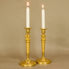 Pair of French Empire Ormolu Gilt Bronze Female Busts Candlesticks, circa 1820