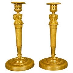 Pair of French Empire Ormolu Gilt Bronze Female Busts Candlesticks, circa 1820