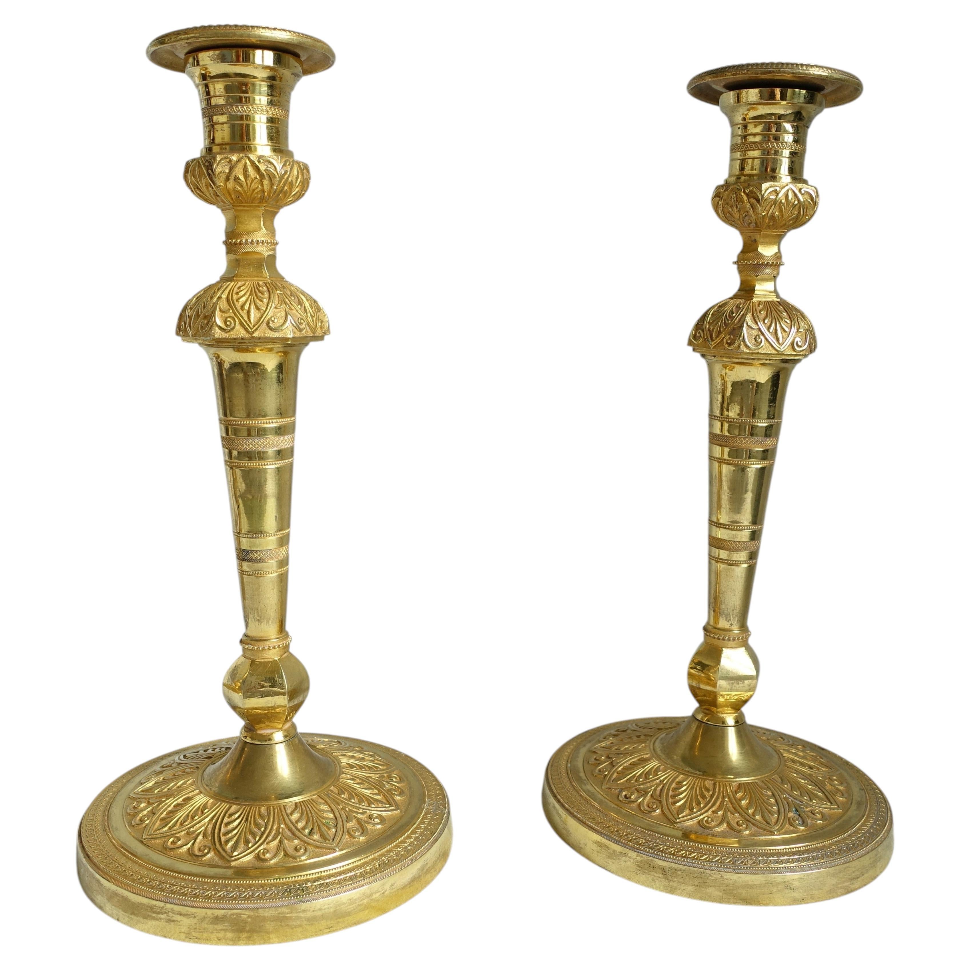Pair of Empire ormolu candlesticks - Sweden, early 19th century circa 1810 For Sale