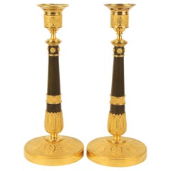 Pair of Empire Ormolu Patinated Bronze Candlesticks Attributed to C. Galle