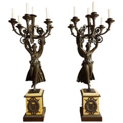 Pair of Empire Patinated Bronze Candelabra Attributed to Thomire